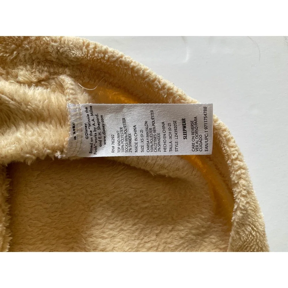 Disney 100‎ Winnie the Pooh Hunny Fleece Pajama Top Yellow Kids Size XS 0-2